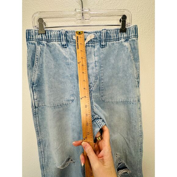 Gap Easy Jean Light Indigo Destructed Cinch Waist Cream Tie M - Picture 15 of 16